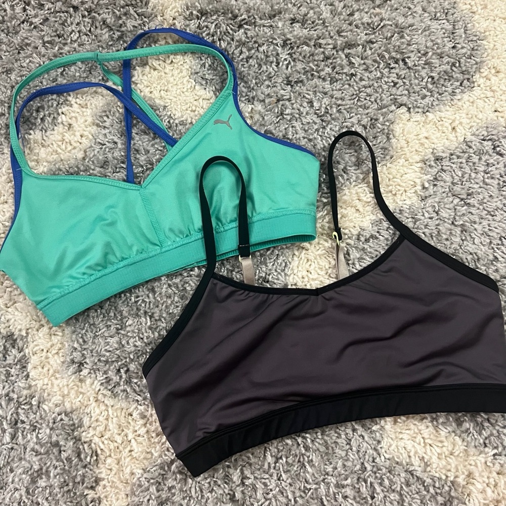 Puma Teal and Black Sports Bra Duo